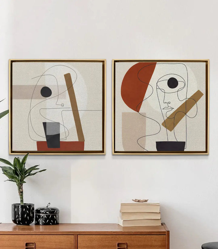 Tableau Linework diptyque mise en situation salon moderne Massinart