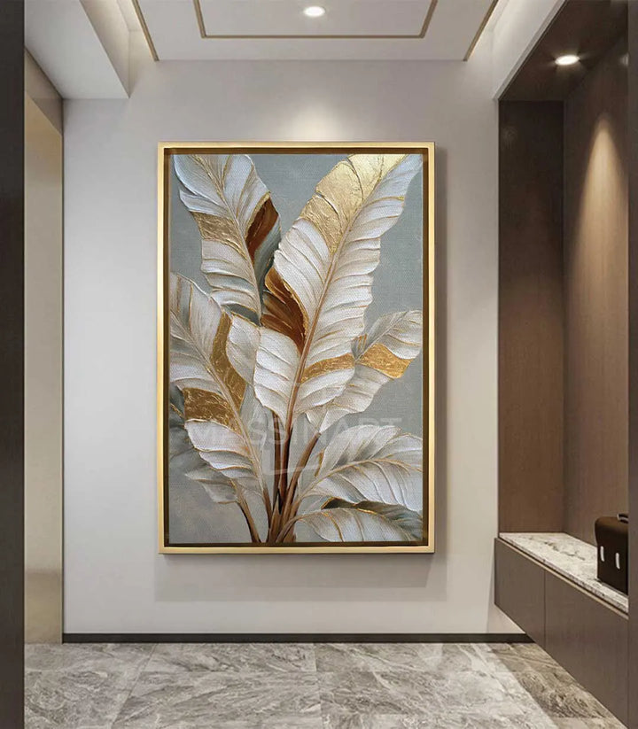 Tableau Golden Petals en mise en situation salon moderne Massinart