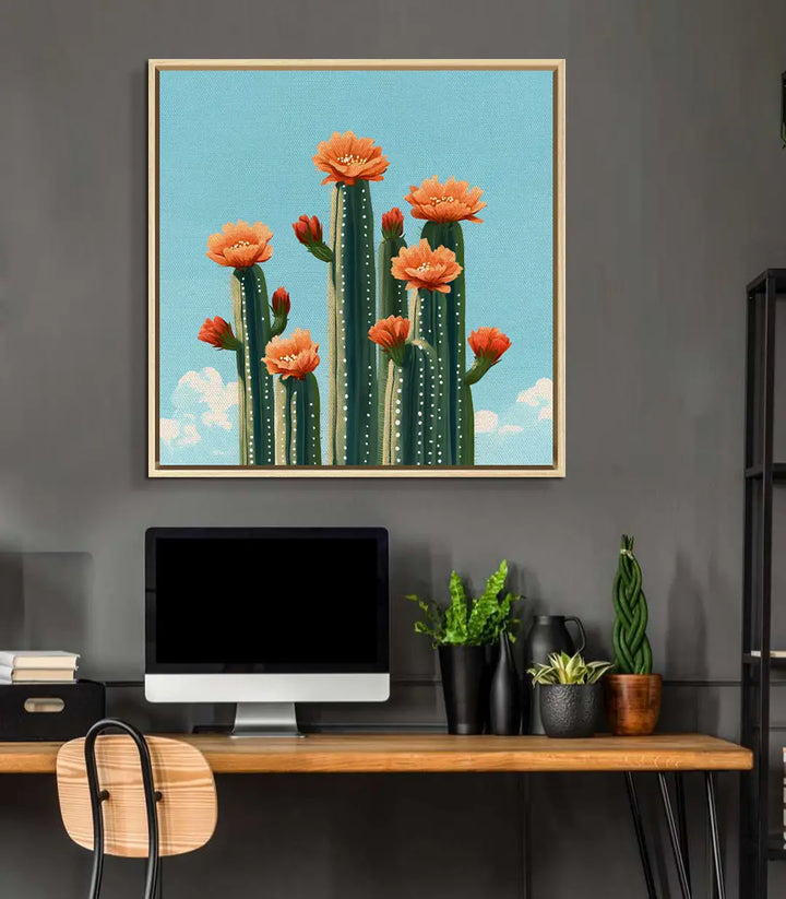 Tableau Floral Cactus Massinart — détail fleurs orange et cactus