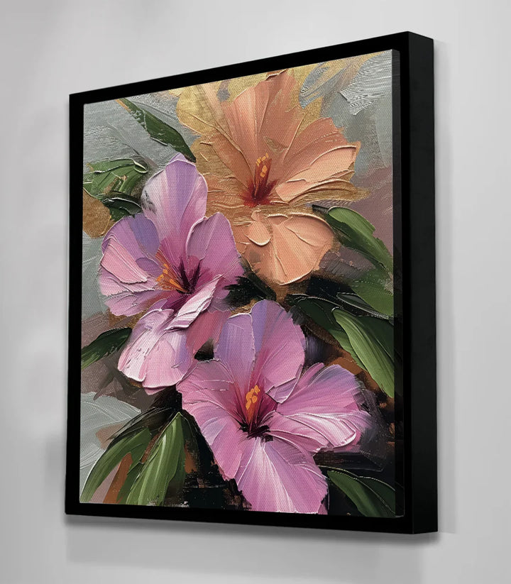 Tableau Blushing Petals Massinart — cadrage carré encadrement noir
