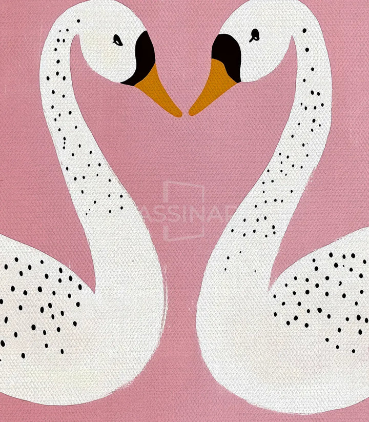 Détail illustration - Tableau cygnes minimaliste pointilliste blanc rose, Massinart