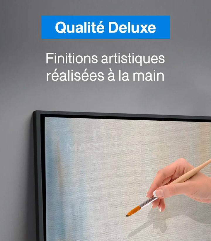 Tableau paysage crépusculaire tons bleu doré decoration murale salon Massinart