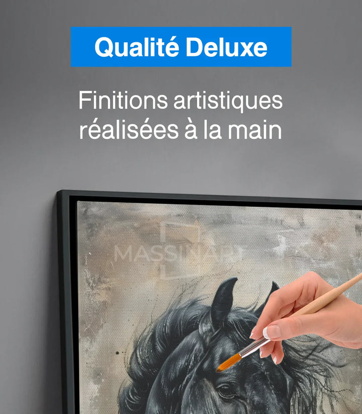 Tableau cheval noir Midnight Soul mise en place salon Massinart