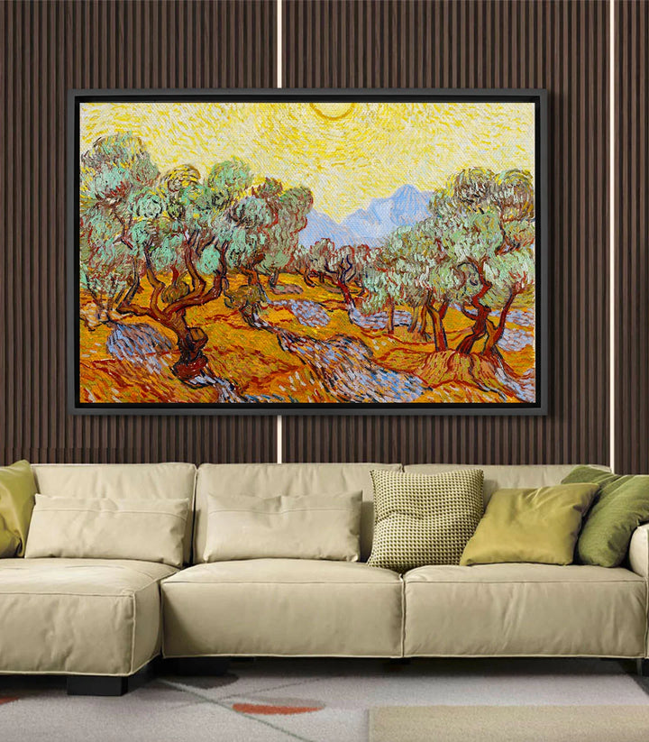 Tableau Olive Trees en mise en situation décoration salon moderne horizontal — Massinart