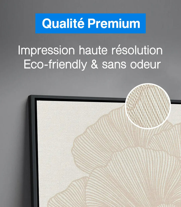 Décoration intérieur bureau avec composition tableaux géométriques beige Massinart