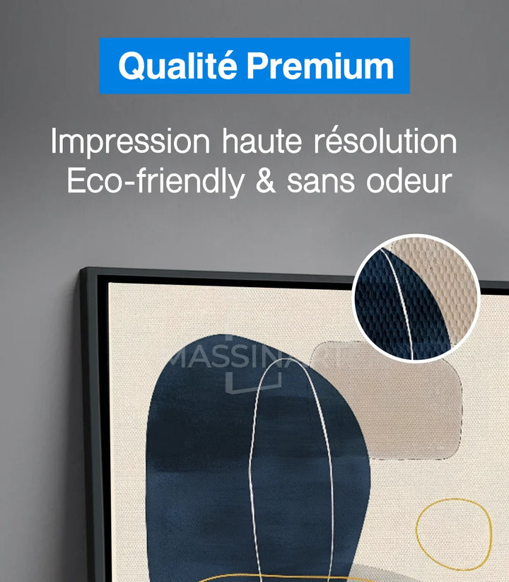 Tableau Sway diptyque abstrait minimaliste — mise en situation salon moderne avec canapé beige Massinart