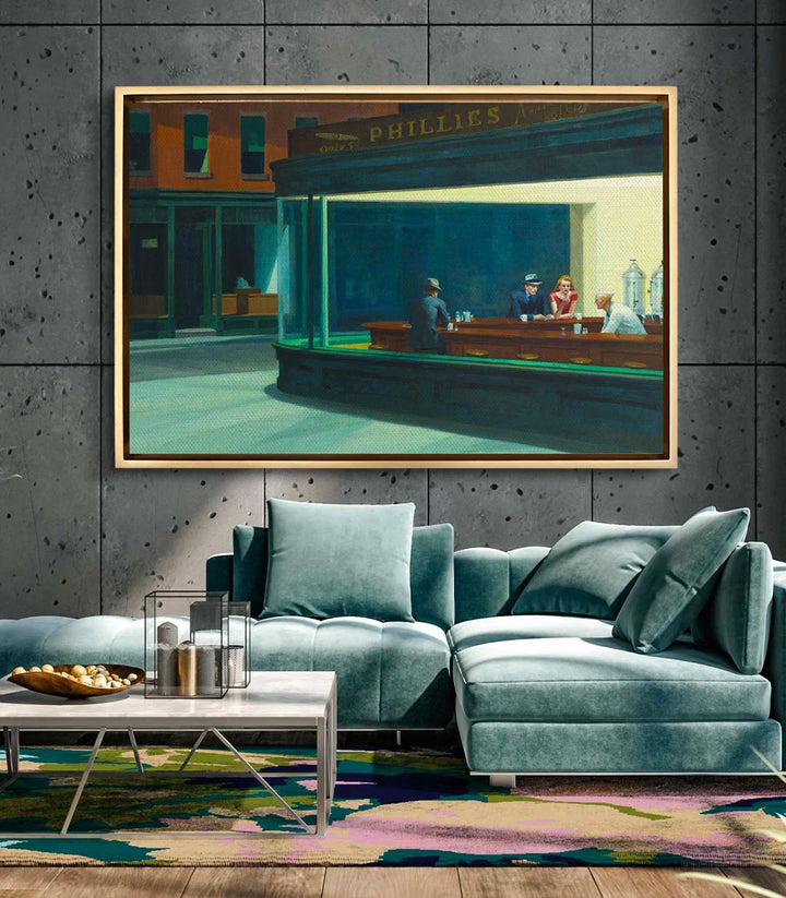 Décoration intérieur vintage — Tableau Nighthawks peinture réalisme américain Massinart