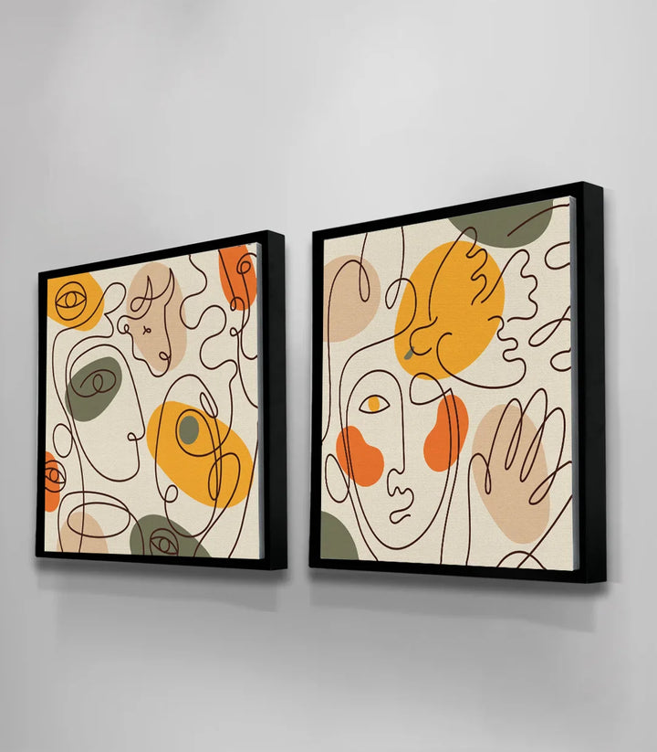 Composition visages abstrait diptyque Harmony Massinart