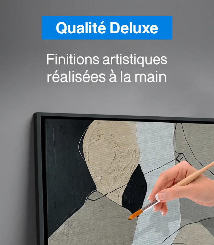 Tableau Clay Relief Massinart — mise en situation chambre moderne, diptyque abstrait minimaliste