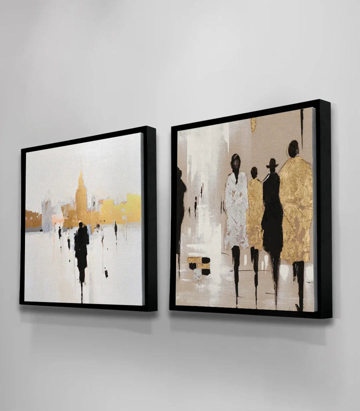 Tableau Fashion Show Massinart — diptyque salon marocain moderne noir blanc doré
