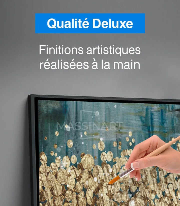 Tableau Feuilles d'or Massinart — vue d'ensemble cadre noir carré