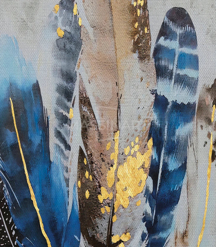 Détail plumes centrales, œuvre triptyque Massinart