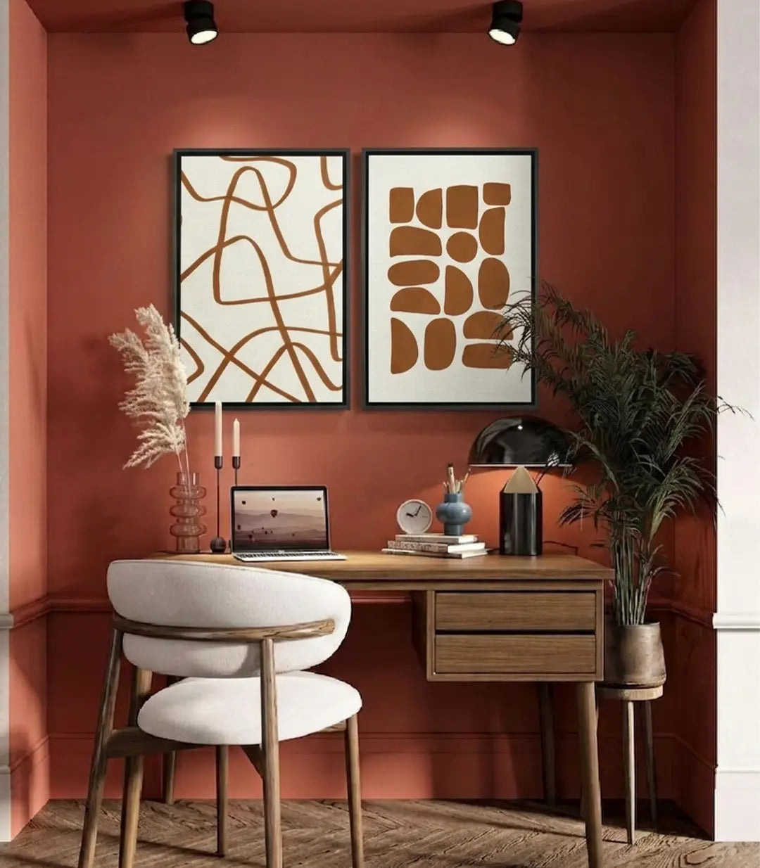 Tableau Terra Lines diptyque — lignes abstraites terracotta et formes géométriques Massinart