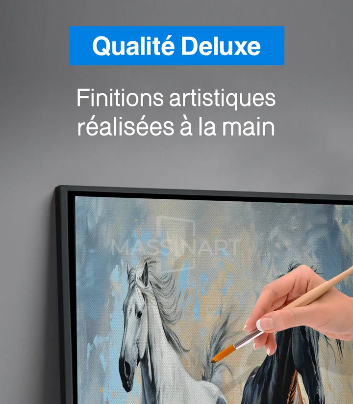 Tableau chevaux sauvages Massinart — cadre noir salon contemporain decoration equestre