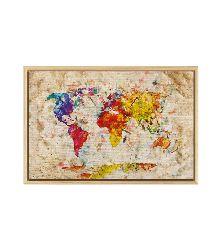 Tableau Carte du Monde Colorée Massinart — emballage livraison prêt à accrocher