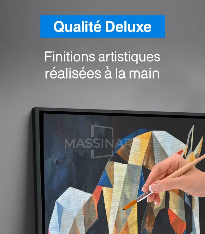 Tableau taureau abstrait, palette jaune bleu noir rouge blanc, Massinart