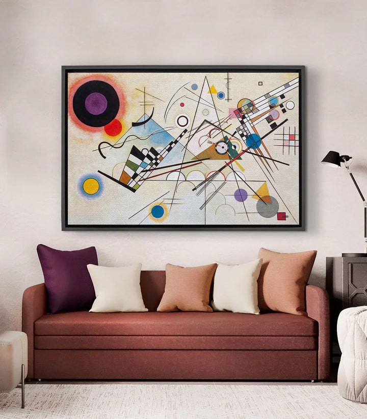 Tableau Composition VIII Massinart en mise en situation salon moderne minimaliste
