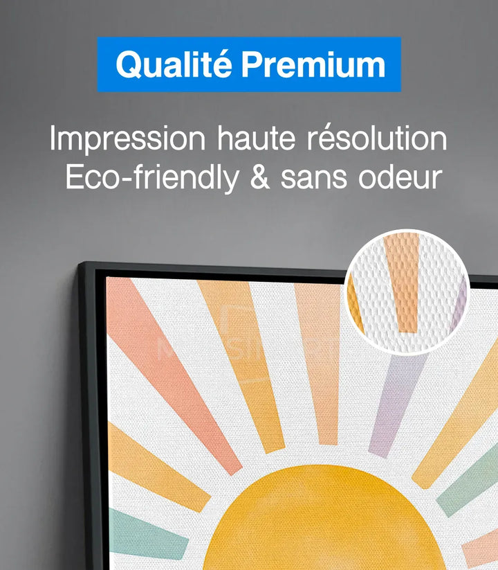 Détail tableau soleil minimaliste aux couleurs pastel douces — Massinart