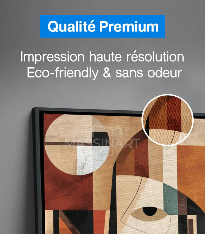 Tableau Mirror diptyque abstrait, composition faces cubistes détail droit Massinart