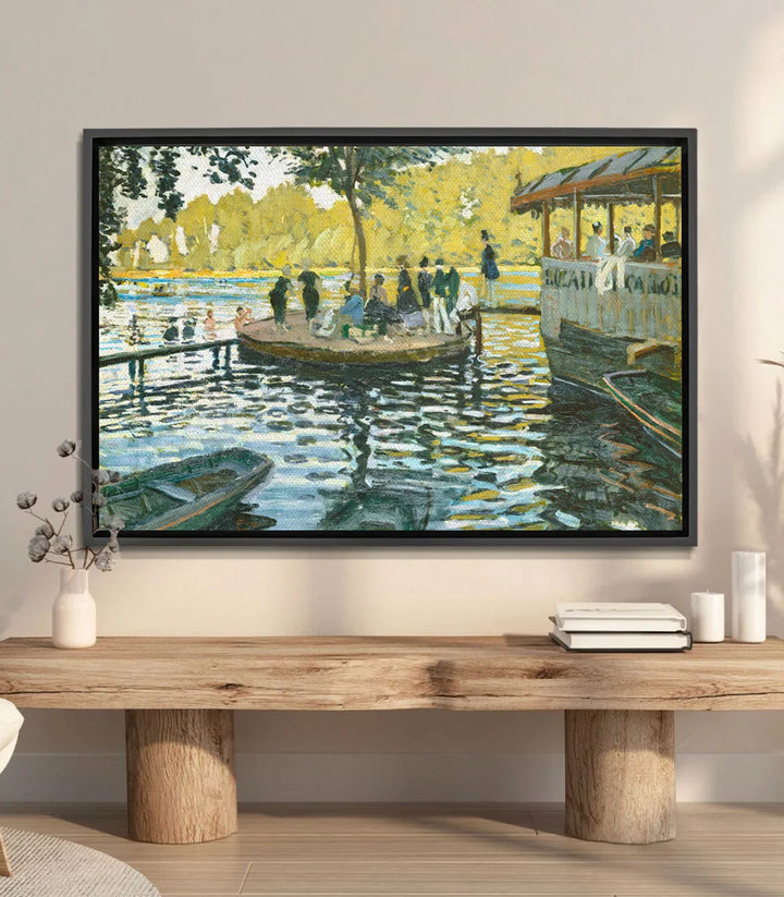 Tableau La Grenouillère Monet en mise en situation salon moderne Massinart