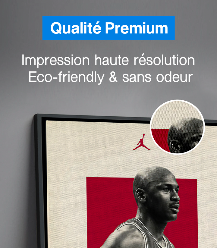 Décoration intérieur bureau, tableaux sportifs Michael Jordan sur mur beige clair, Massinart
