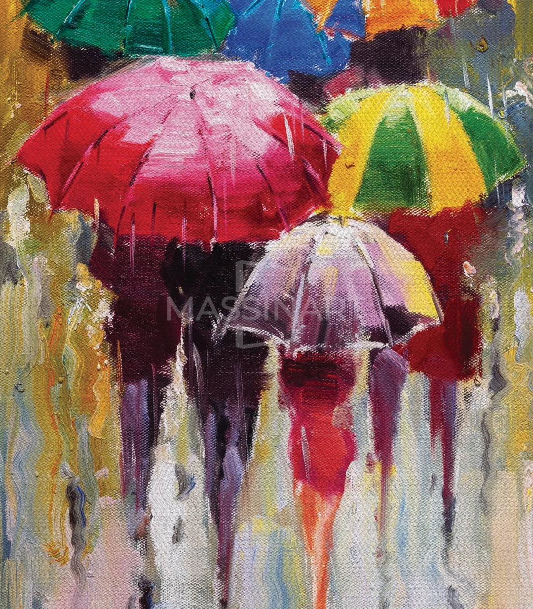 Décoration murale salon — Tableau parapluies impressionniste pluie Massinart