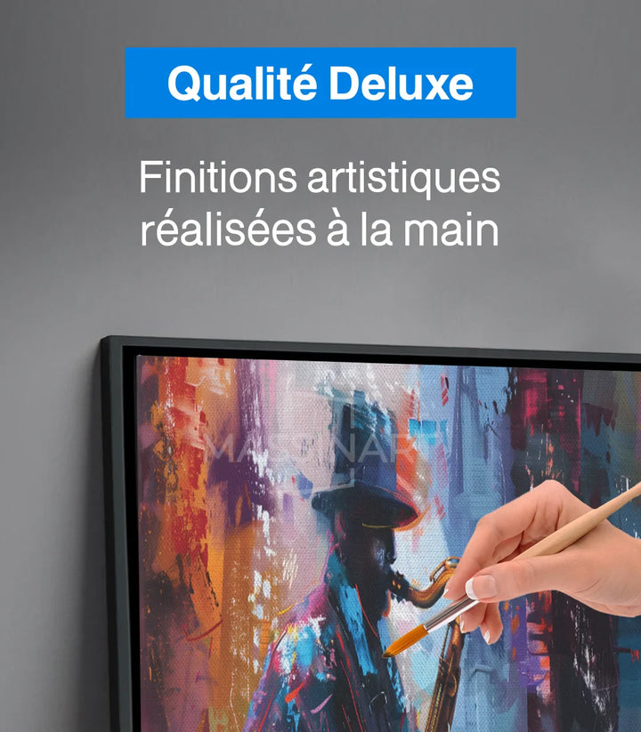 Tableau expressionniste saxophoniste couleurs vibrantes Massinart