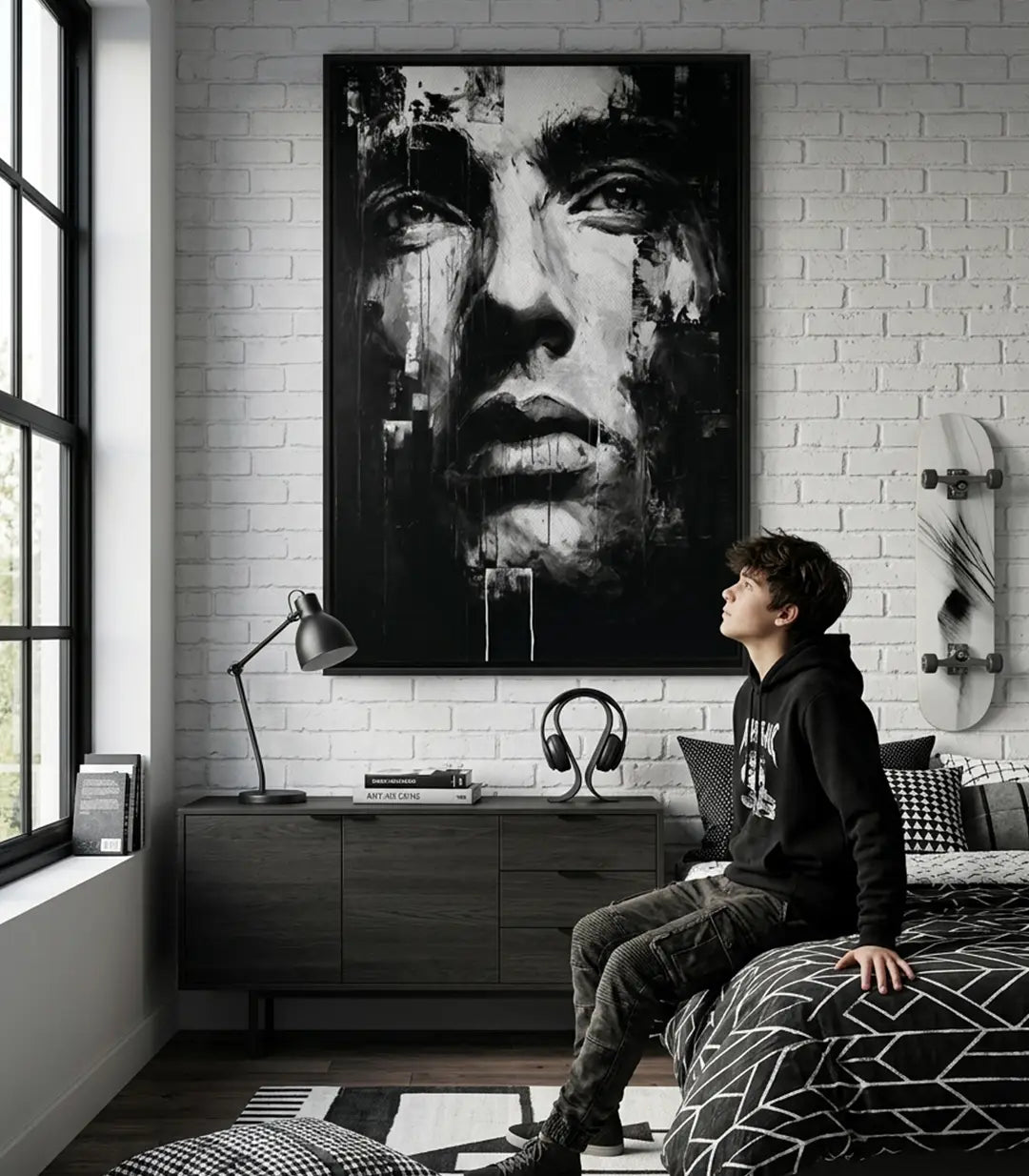 Tableau Ink Spirit portrait expressionniste noir et blanc Massinart