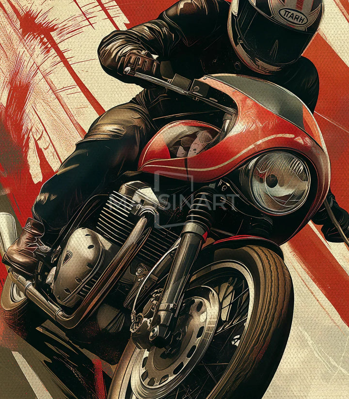 Détail couleurs — Tableau Moto Master nuances rouge beige noir expressionniste Massinart