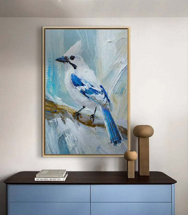 Détail peinture oiseau bleu texturée expressionniste — Massinart