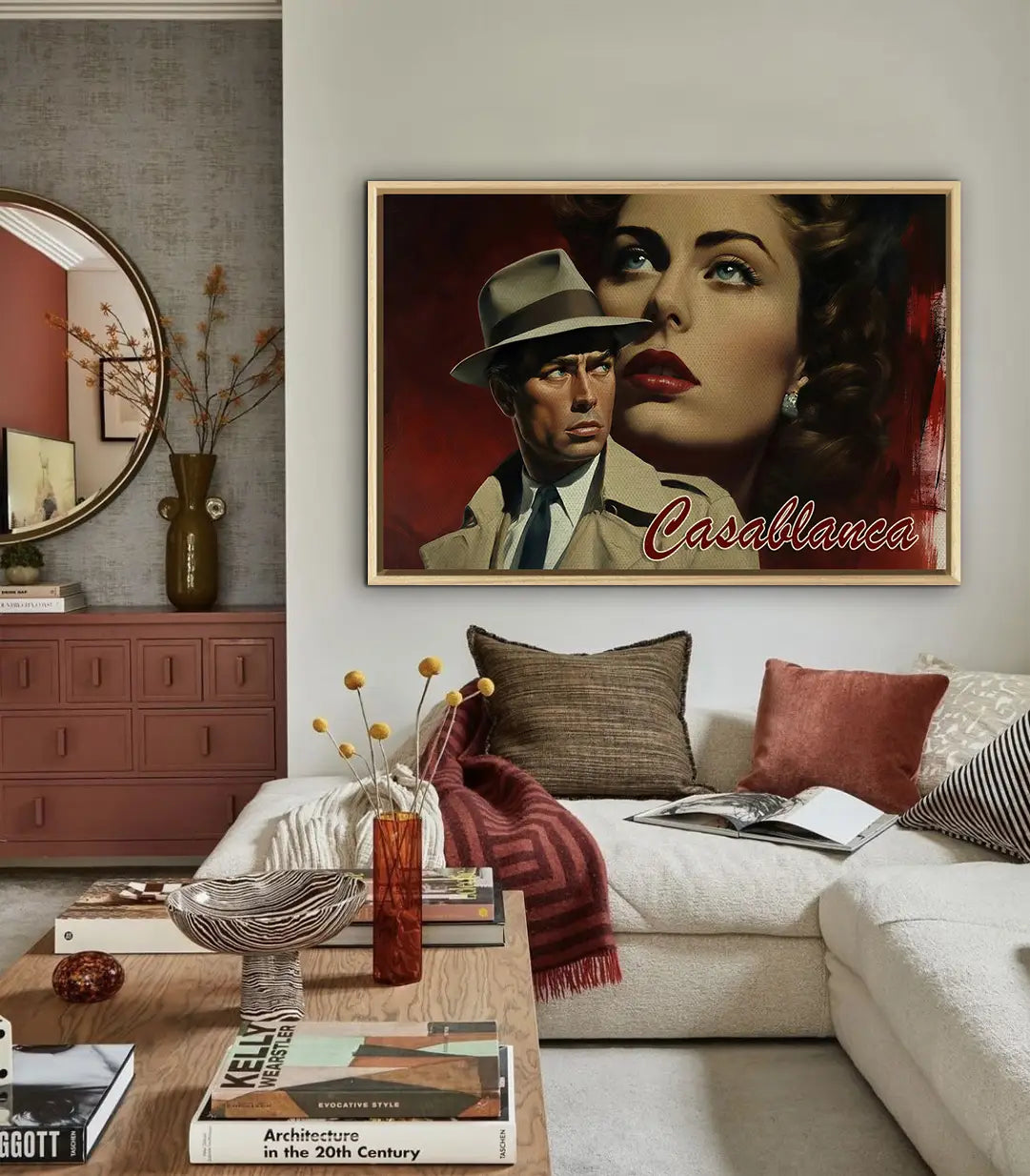 Tableau Casablanca affiche cinema — détail de la composition vintage avec lettrage doré Massinart