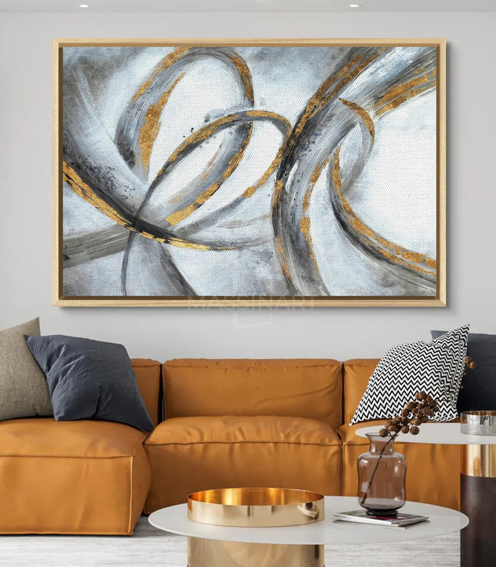 Détail peinture Swirl - textures gris et doré - Massinart