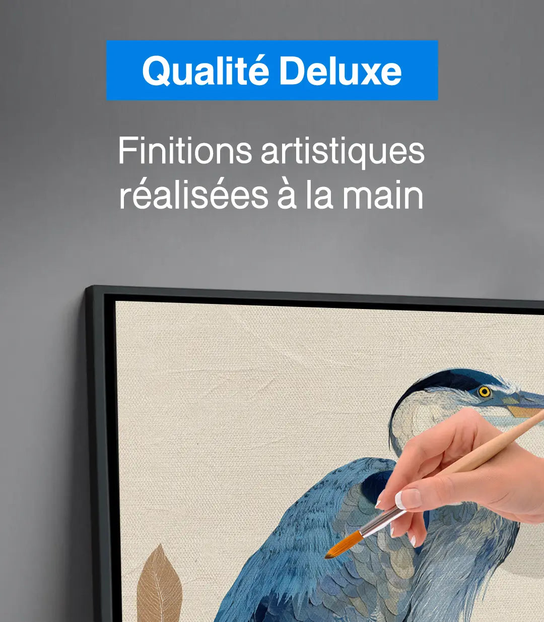 Décoration intérieur chambre — tableau héron bleu naturiste au mur Massinart