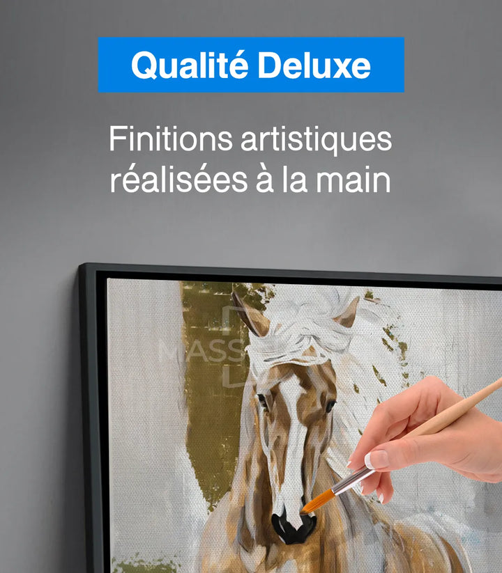Tableau cheval aquarelle, tons marron blanc beige, qualité premium Massinart