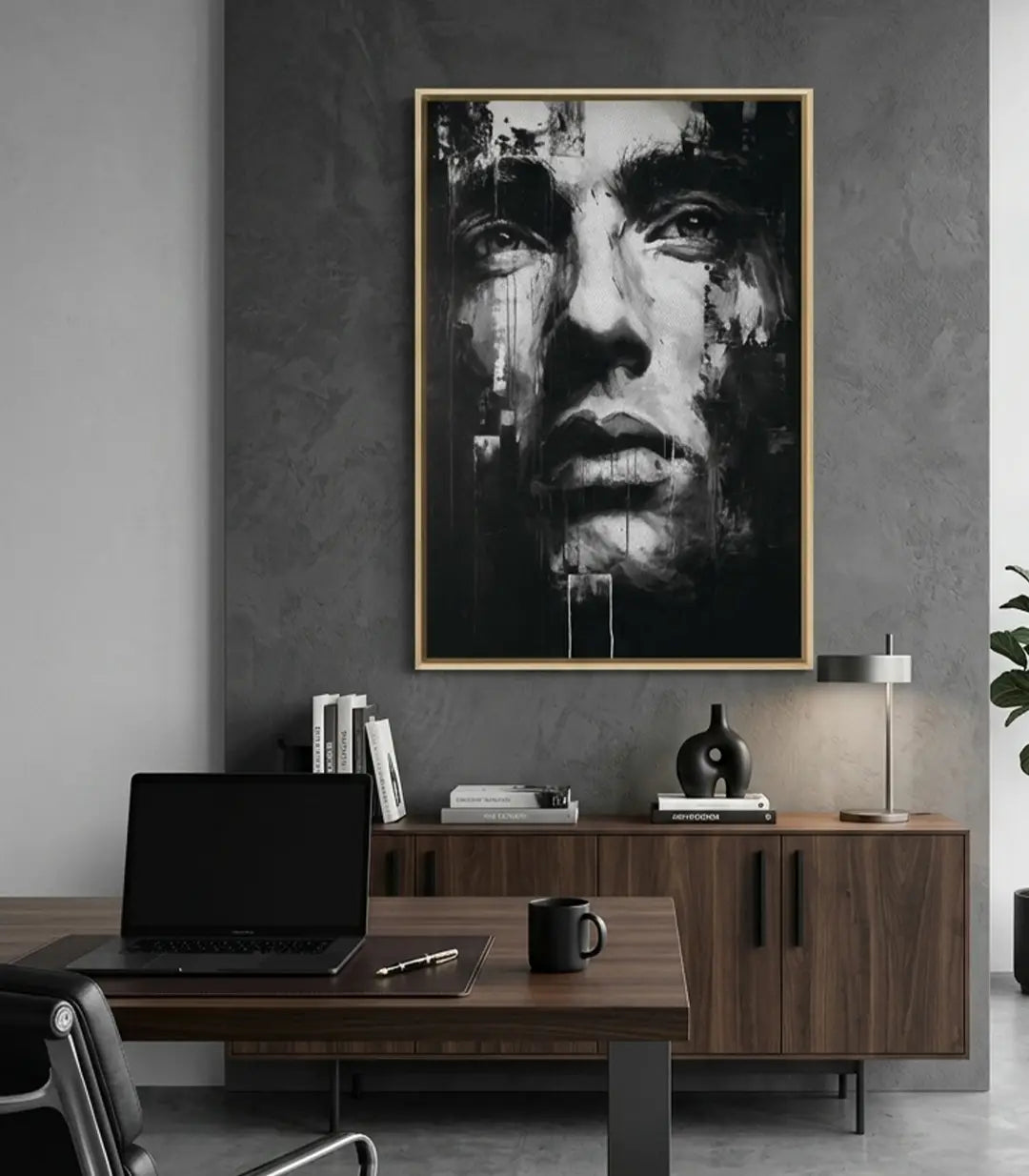 Mise en situation salon moderne tableau portrait vertical Massinart