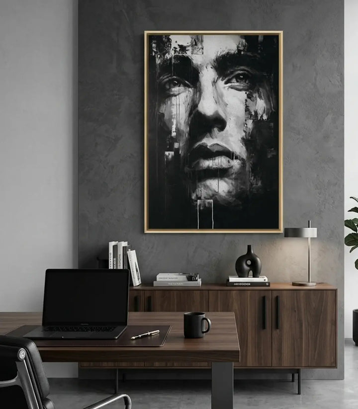 Mise en situation salon moderne tableau portrait vertical Massinart
