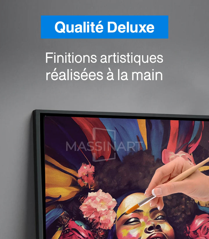 Séjour moderne tableau portrait femme fleurs vibrant Massinart