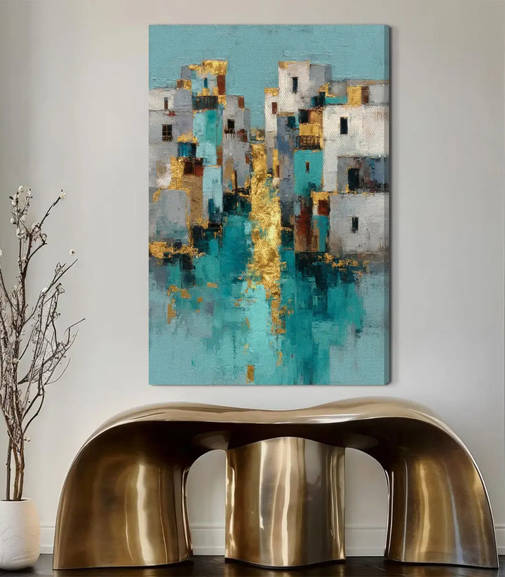 Décoration intérieur contemporain Golden Mirage tons bleu turquoise Massinart