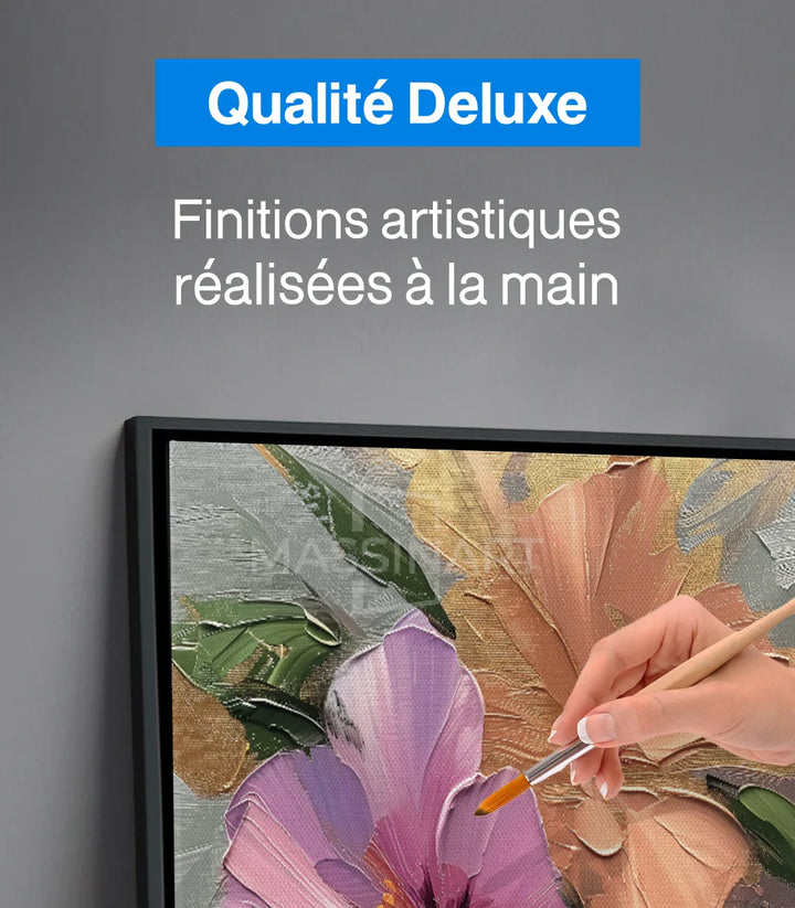 Tableau Blushing Petals Massinart — harmonie couleurs rose pêche vert