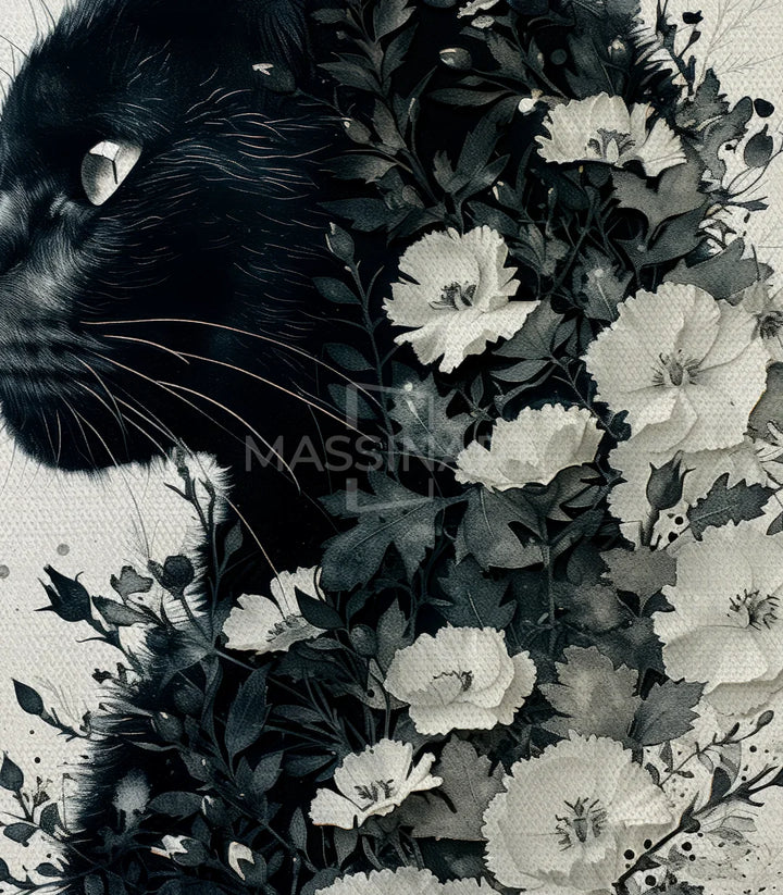 Tableau Feline Blossom détail composition florale Massinart