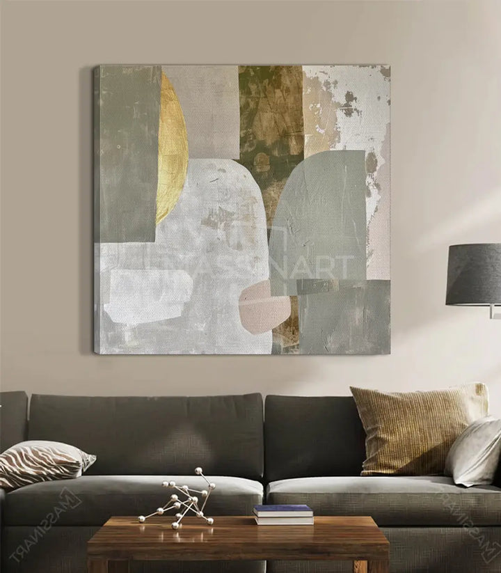 Tableau Still Layers composition géométrique, palette terracotta blanc doré Massinart
