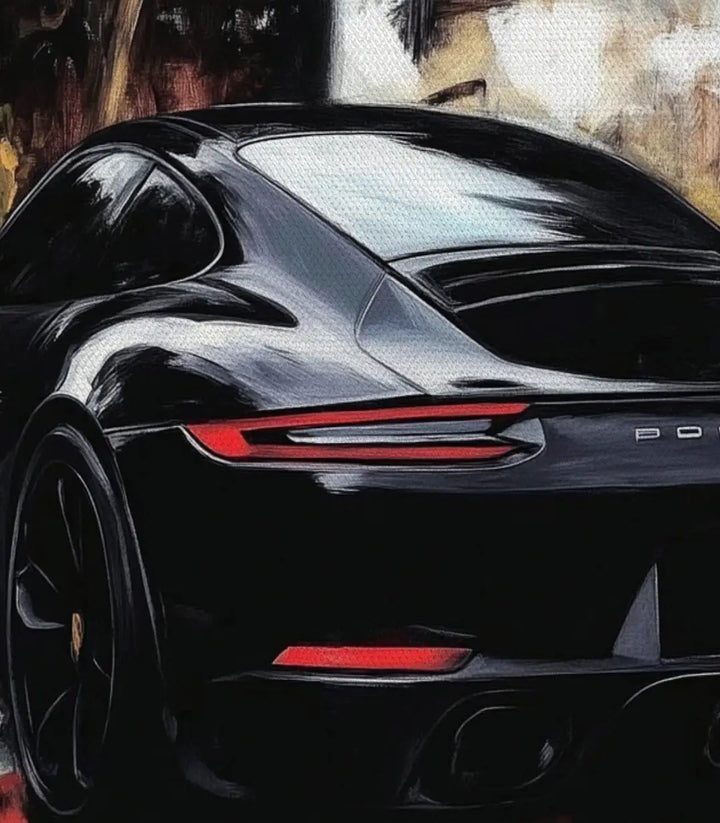 Poster voiture sportive Porsche noire, ambiance bureau executive Massinart