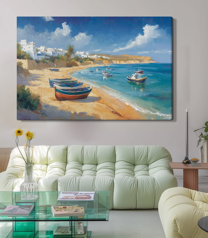 Tableau Coastal Breeze Massinart — mise en situation chambre décoration
