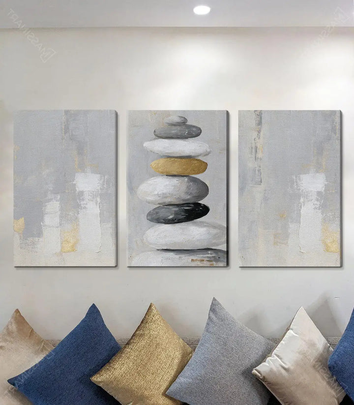 Mise en situation salon moderne triptyque Zen Stones Massinart