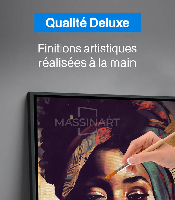 Salon marocain moderne, tableau portrait femme vertical doré — Massinart