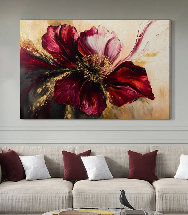 Tableau Rouge Sauvage fleur moderne salle à manger Massinart