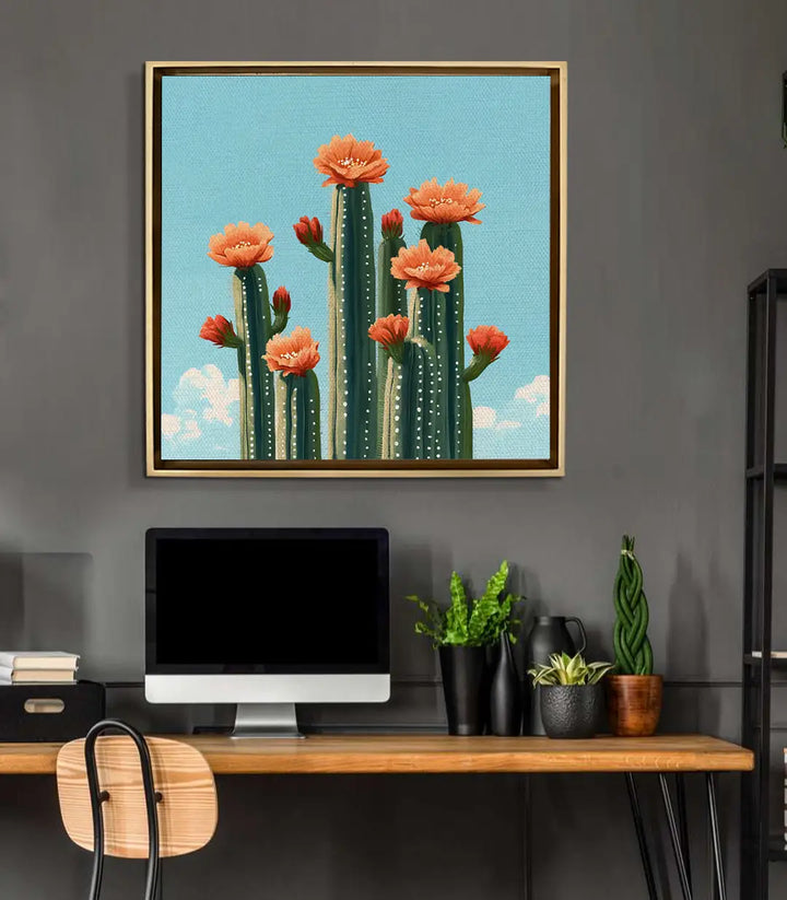 Tableau Floral Cactus mise en situation bureau Massinart — décoration murale carré