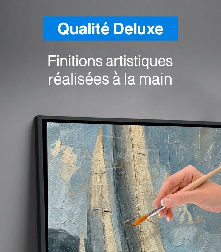 Voiliers en mer, impressionnisme marin, tons bleu beige or, Massinart