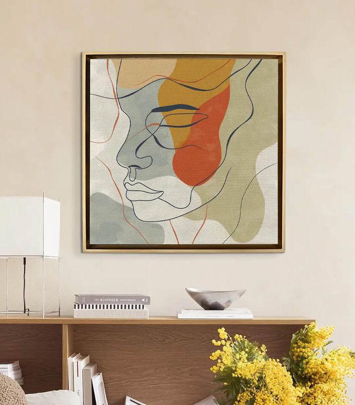 Tableau Face in Lines mise en situation salon moderne décoration intérieur Massinart