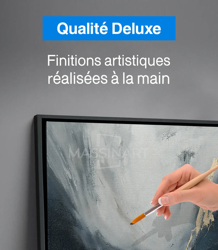 Détail peinture Riverside - textures gris blanc et touches or paysage lacustre Massinart